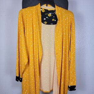 Comfort Code 3/4 Sleeve Open Cardigan Yellow White Dots Sunflower Plus 3X